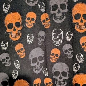 Skull Print T-Shirt in Black and Orange XL Cotton And Polyester